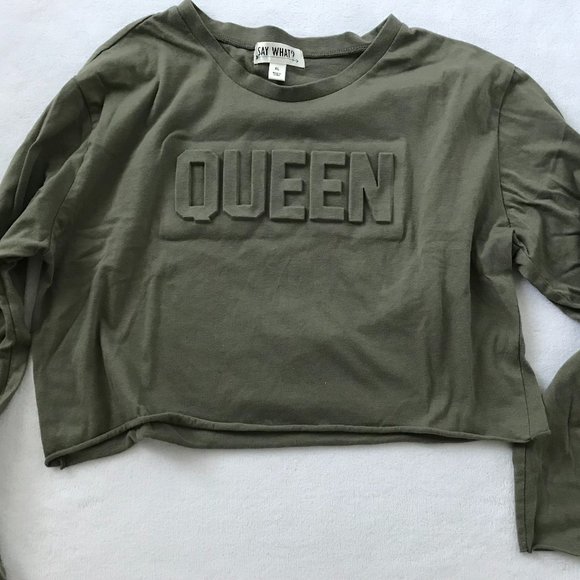 Say What Crop Top, Junior Size XL (Bust: 42"), Dark Green - Picture 2 of 4